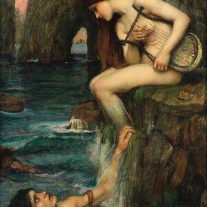 THE SIREN Art Print: 8"by10" Reproduction of Famous Painting. Mermaid Ocean Sea